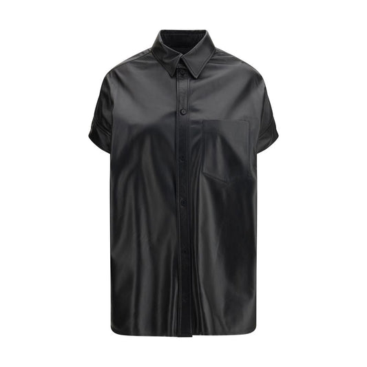 Shirt by Balenciaga for women in lambskin leather black showcases a sleek silhouette, elegantly detailed with a sleek shirt-collar neckline and short-sleeve for a sleek finish.