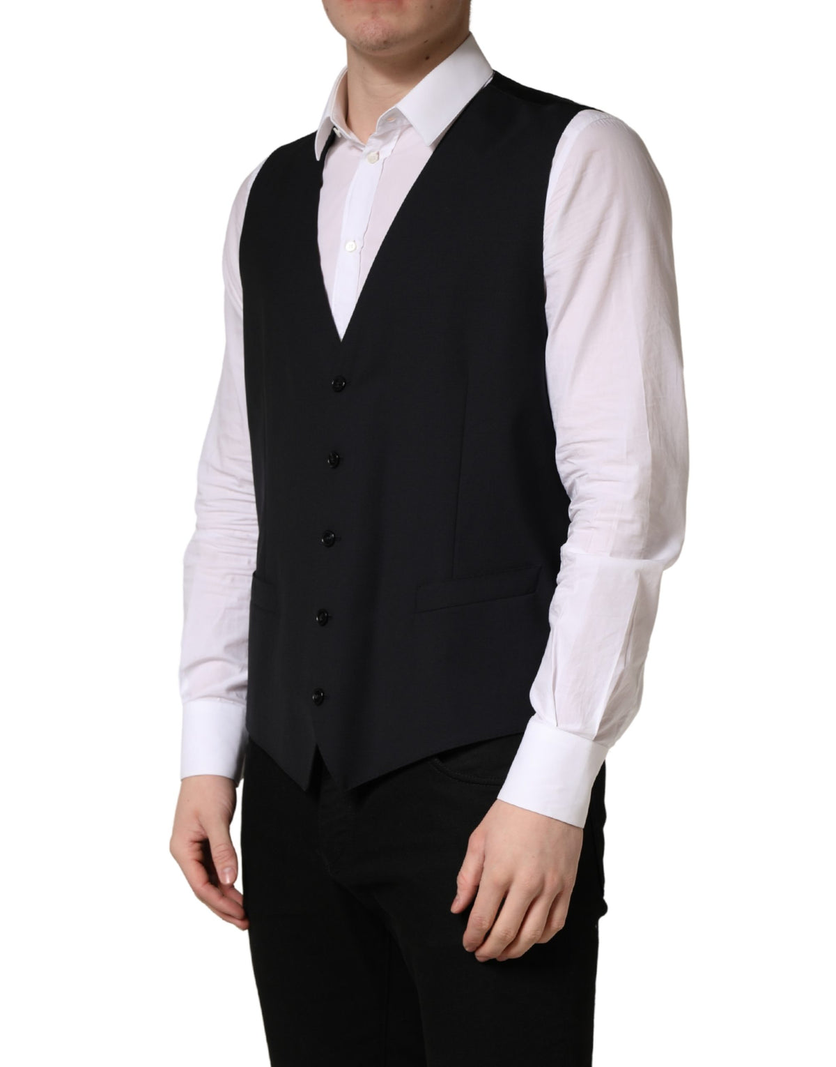 Dolce & Gabbana Men's Single Breasted Virgin Wool Viscose & Cupro Vest - Black
