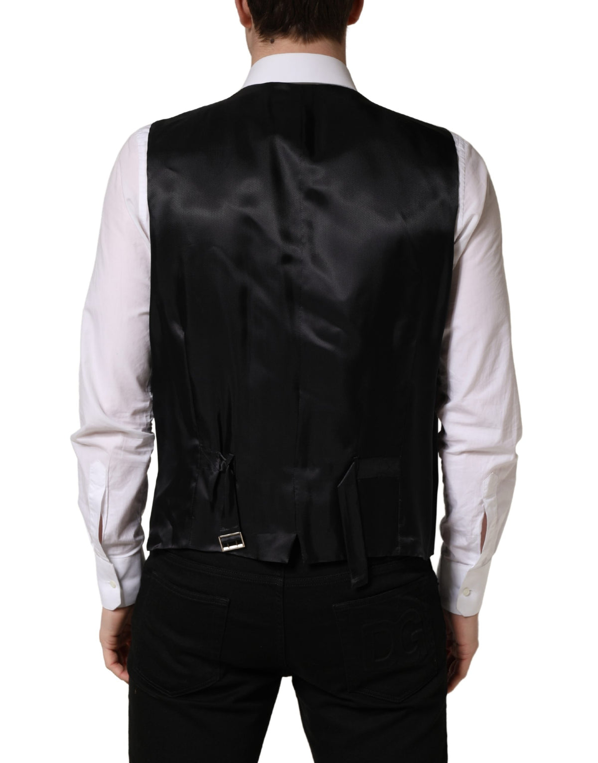 Dolce & Gabbana Men's Single Breasted Virgin Wool Viscose & Cupro Vest - Black