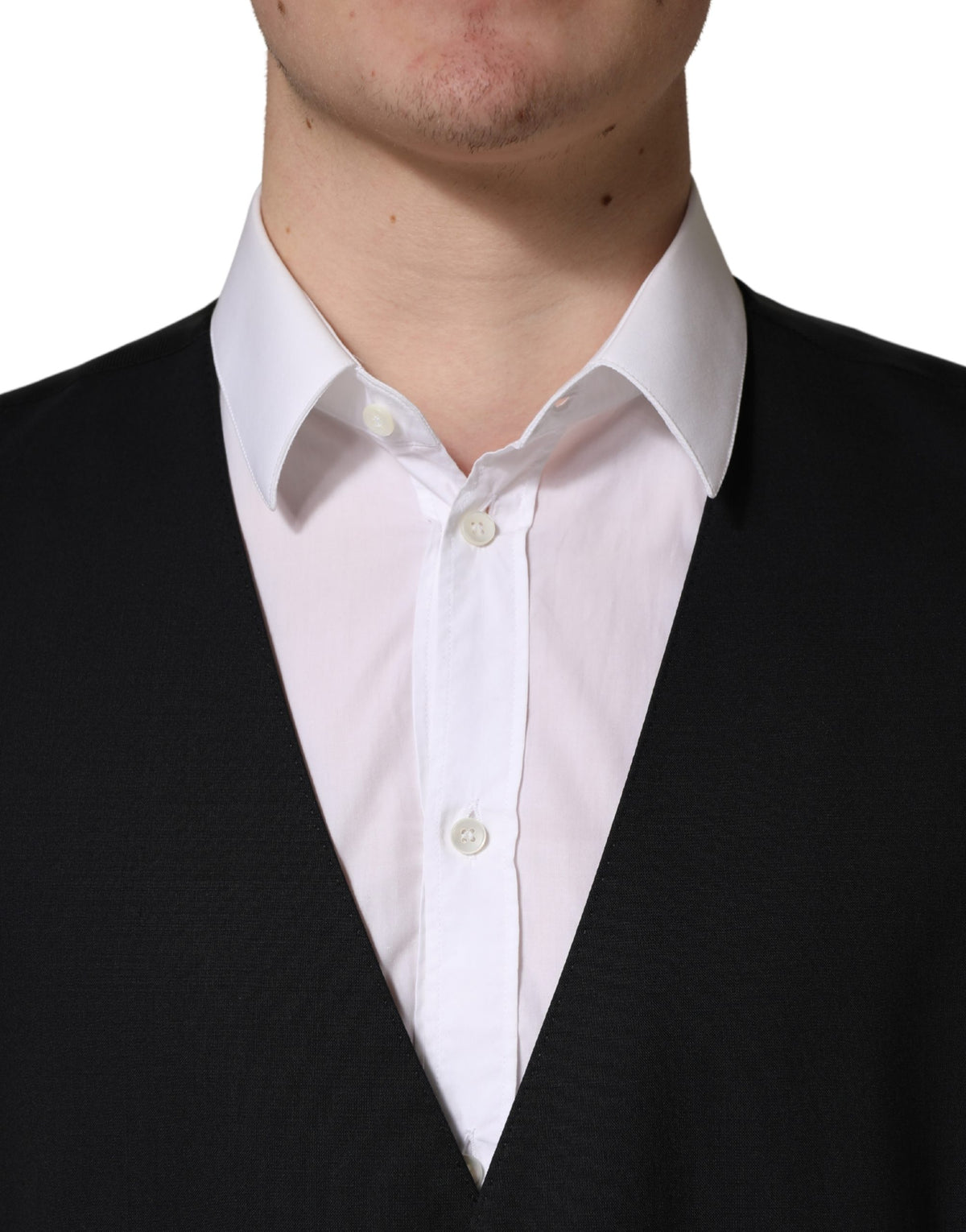 Dolce & Gabbana Men's Single Breasted Virgin Wool Viscose & Cupro Vest - Black