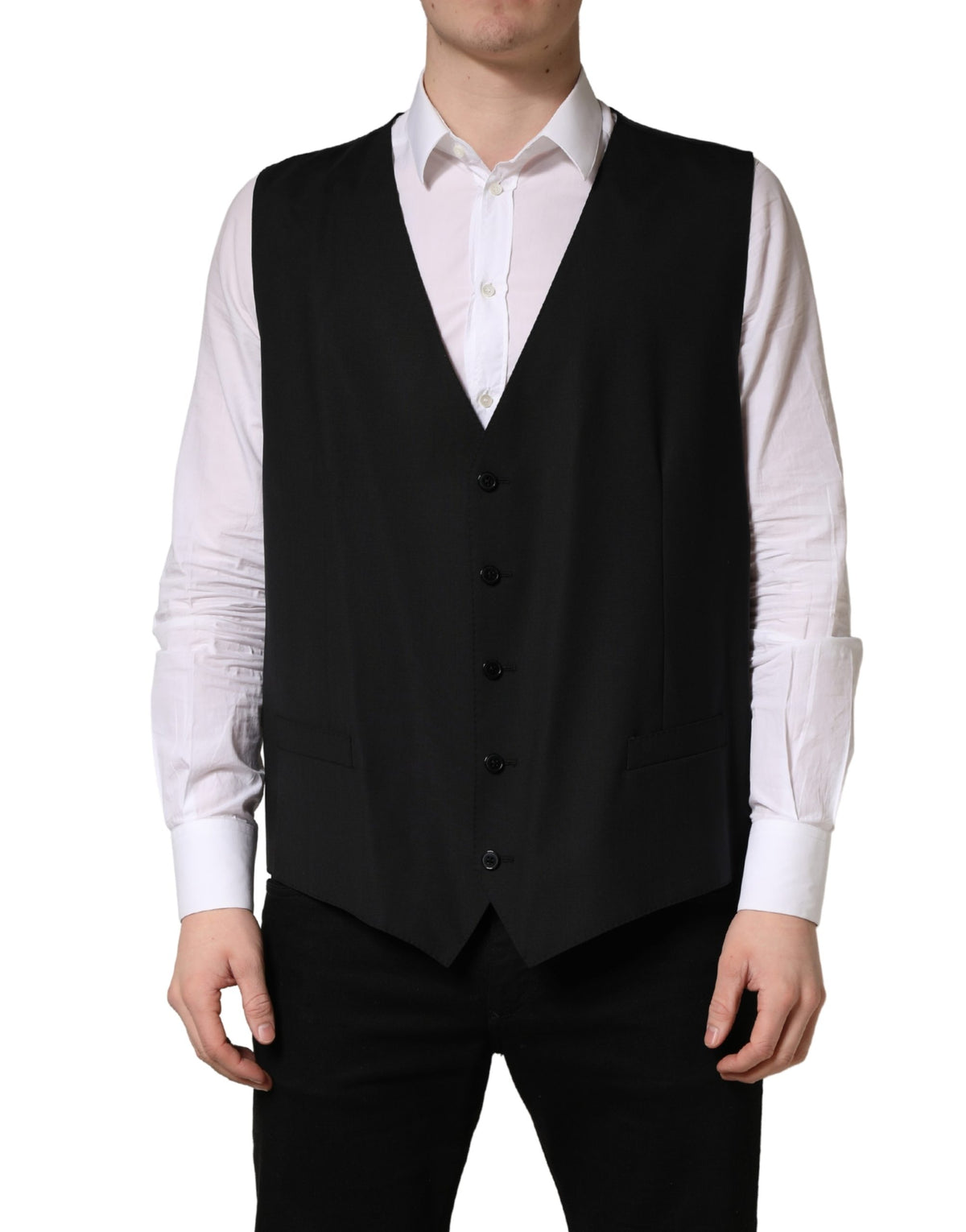 Dolce & Gabbana Men's Single Breasted Virgin Wool Viscose & Cupro Vest - Black