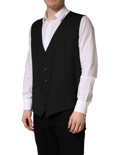 Dolce & Gabbana Men's Single Breasted Virgin Wool Viscose & Cupro Vest - Black