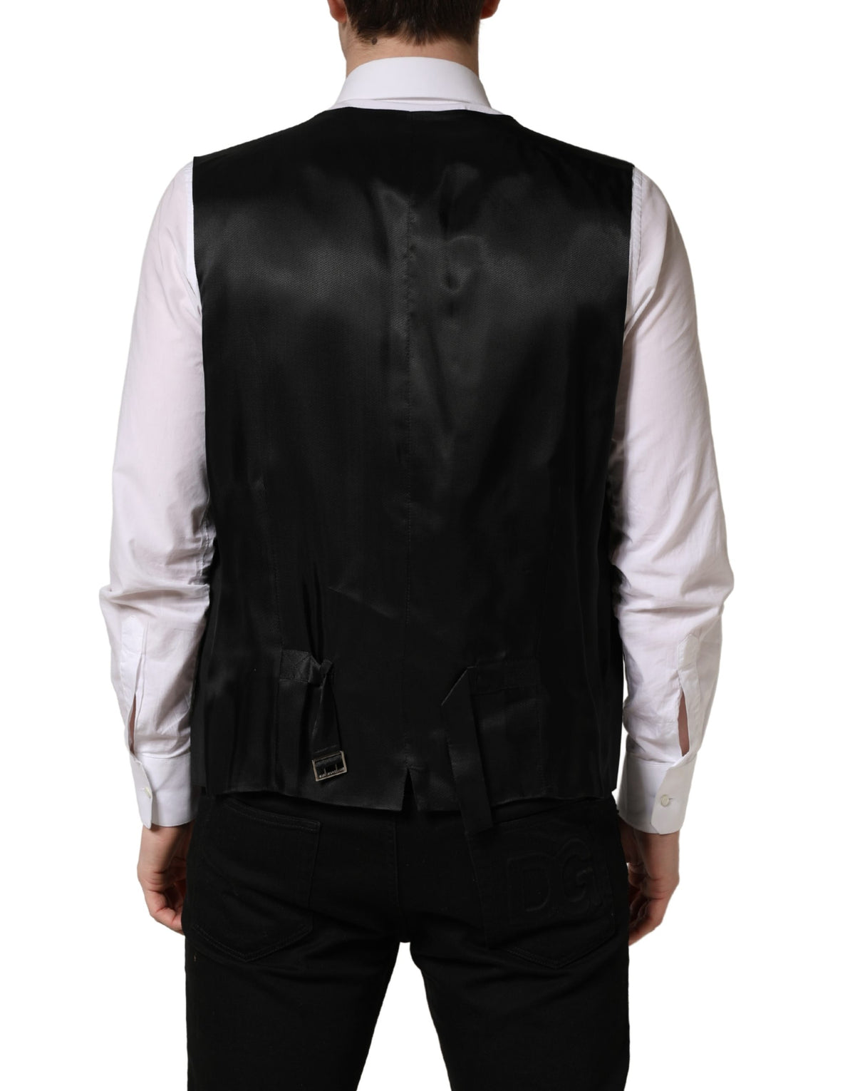 Dolce & Gabbana Men's Single Breasted Virgin Wool Viscose & Cupro Vest - Black