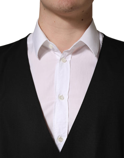 Dolce & Gabbana Men's Single Breasted Virgin Wool Viscose & Cupro Vest - Black