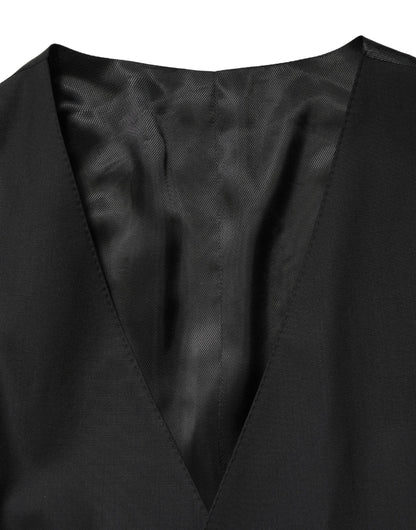 Dolce & Gabbana Men's Single Breasted Virgin Wool Viscose & Cupro Vest - Black