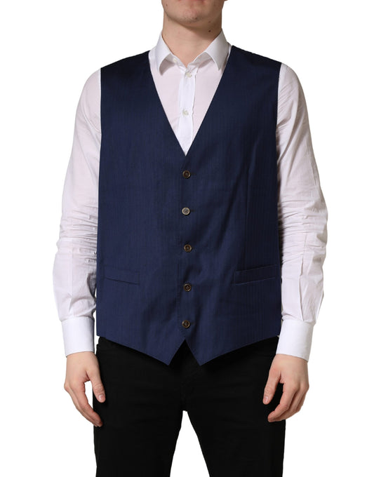 Vest by Dolce & Gabbana for men in virgin wool viscose & silk navy features an on trend silhouette, showcasing a sophisticated and premium for a truly on trend finish.