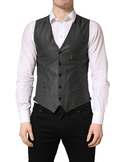 Vest by Dolce & Gabbana for men in virgin wool silk viscose & cupro dark-gray features an on trend silhouette, showcasing a sophisticated and premium for a truly on trend finish.