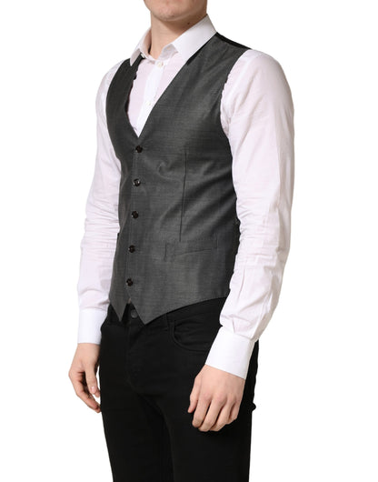 Dolce & Gabbana Dark Gray Wool Dress Formal Waistcoat Vest