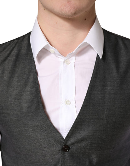 Dolce & Gabbana Dark Gray Wool Dress Formal Waistcoat Vest