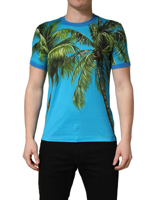 Dolce & Gabbana Men's Regular Fit Short-Sleeve Crew Neck Cotton T-Shirt - Blue Patterned Print