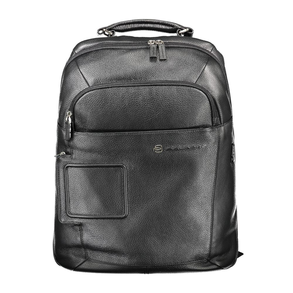 Backpack by Piquadro for men in leather nylon & polyester black showcases a stately Leather Nylon & Polyester Backpack design, featuring a secure with stately laptop-compartment and versatile backpack-strap, adjustable-strap & handle.