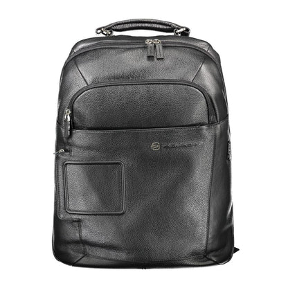 Backpack by Piquadro for men in leather nylon & polyester black showcases a stately Leather Nylon & Polyester Backpack design, featuring a secure with stately laptop-compartment and versatile backpack-strap, adjustable-strap & handle.