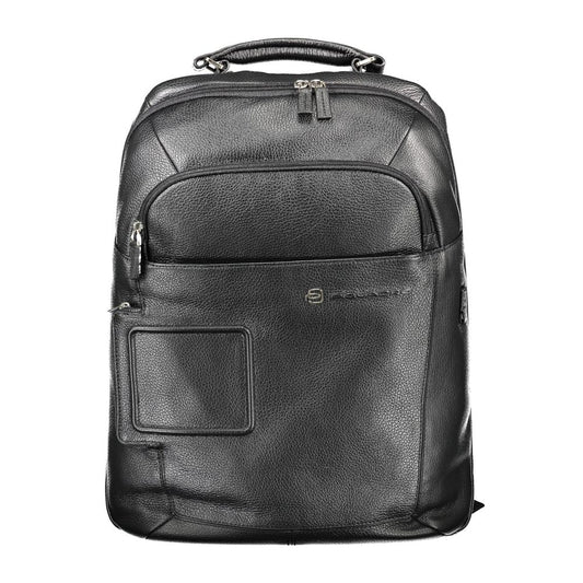 Backpack by Piquadro for men in leather nylon & polyester black showcases a stately Leather Nylon & Polyester Backpack design, featuring a secure with stately laptop-compartment and versatile backpack-strap, adjustable-strap & handle.