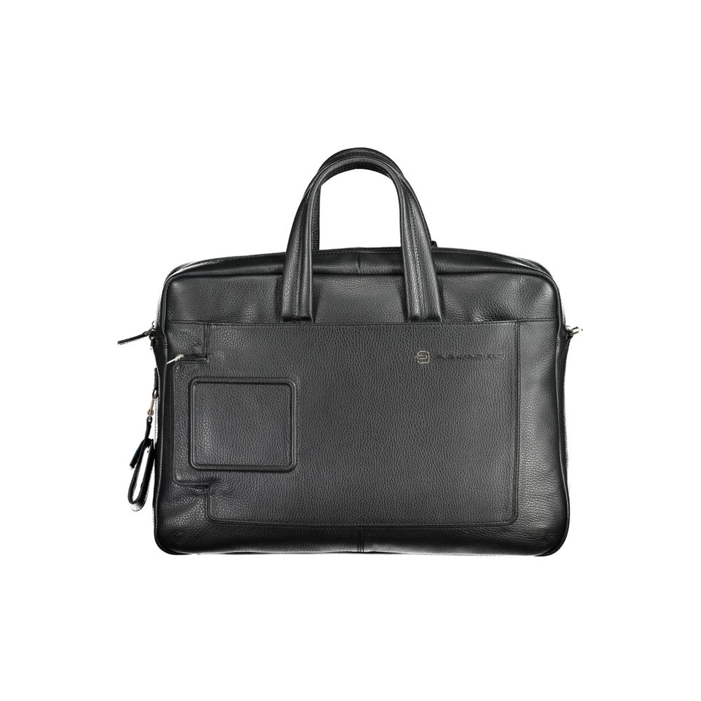Briefcase Handbag by Piquadro for unisex in leather black features an refined silhouette, showcasing a secure zipper, ample external-pockets & laptop-compartment, and versatile shoulder-strap, adjustable-strap, detachable-strap & handle for a sophisticated refined aesthetic.
