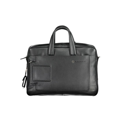 Briefcase Handbag by Piquadro for unisex in leather black features an refined silhouette, showcasing a secure zipper, ample external-pockets & laptop-compartment, and versatile shoulder-strap, adjustable-strap, detachable-strap & handle for a sophisticated refined aesthetic.