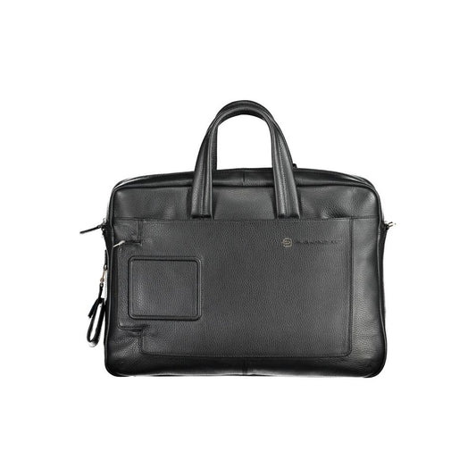 Briefcase Handbag by Piquadro for unisex in leather black features an refined silhouette, showcasing a secure zipper, ample external-pockets & laptop-compartment, and versatile shoulder-strap, adjustable-strap, detachable-strap & handle for a sophisticated refined aesthetic.