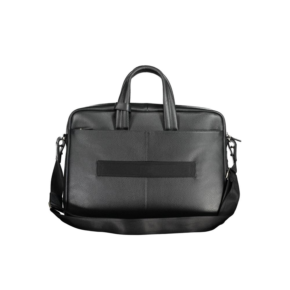 This Briefcase Handbag by Piquadro for unisex in leather and black presents a sculptural silhouette featuring a secure zipper, ample external-pockets & laptop-compartment, and versatile shoulder-strap, adjustable-strap, detachable-strap & handle for a sculptural finish.