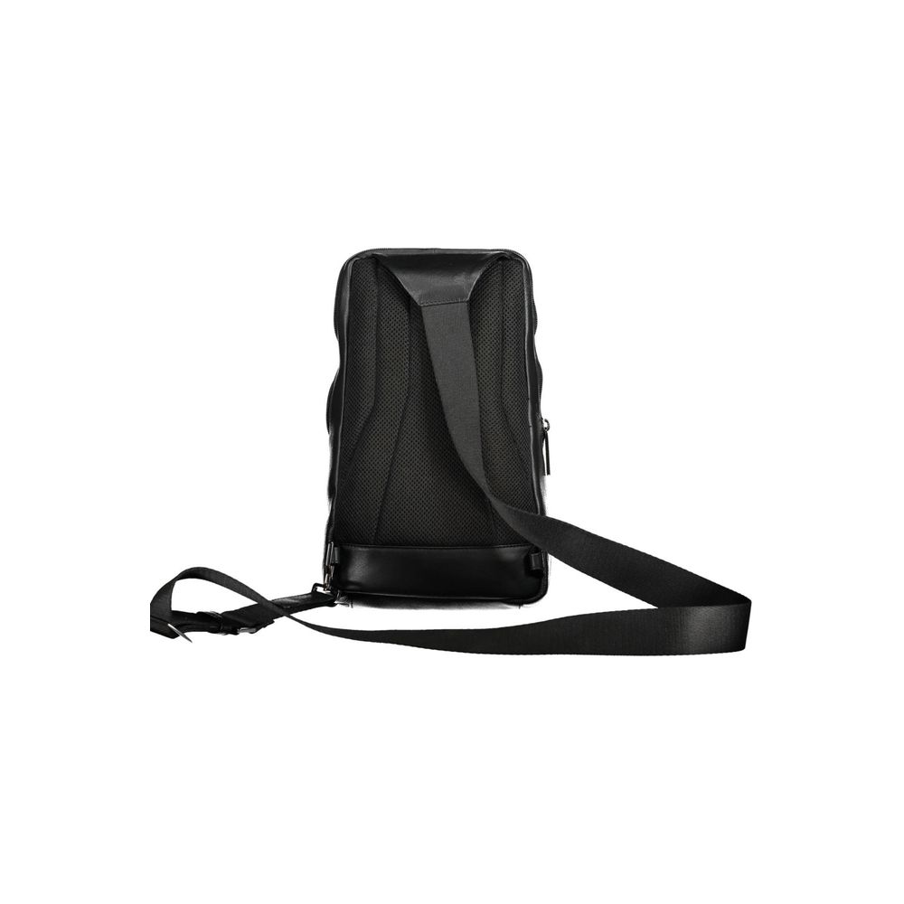 Shoulder Bag by Piquadro for men in leather black presents a statuesque silhouette, showcasing a secure zipper and statuesque external-pockets, internal-pockets & laptop-compartment with versatile shoulder-strap for a sophisticated look.
