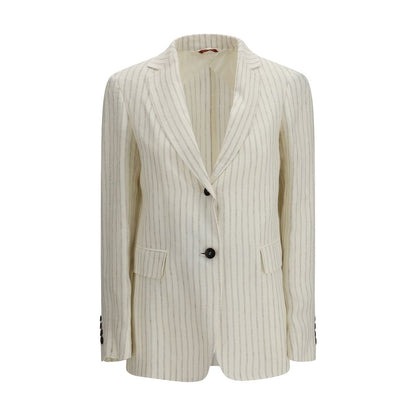 This Blazer by Max Mara for women in linen polyester beige presents a tailored silhouette, meticulously tailored with a tailored lapel notch-lapel neckline and distinctive for a tailored finish.
