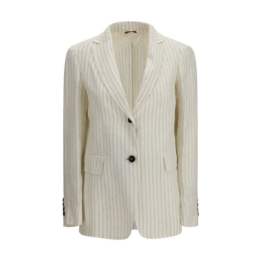 This Blazer by Max Mara for women in linen polyester beige presents a tailored silhouette, meticulously tailored with a tailored lapel notch-lapel neckline and distinctive for a tailored finish.