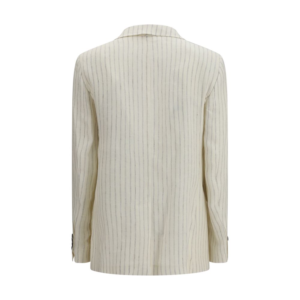 Blazer by Max Mara for women in linen polyester beige features an crisp silhouette with sophisticated and a crisp lapel notch-lapel neckline for a truly crisp finish.