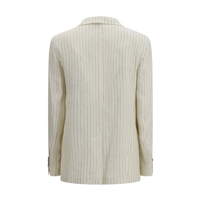Blazer by Max Mara for women in linen polyester beige features an crisp silhouette with sophisticated and a crisp lapel notch-lapel neckline for a truly crisp finish.