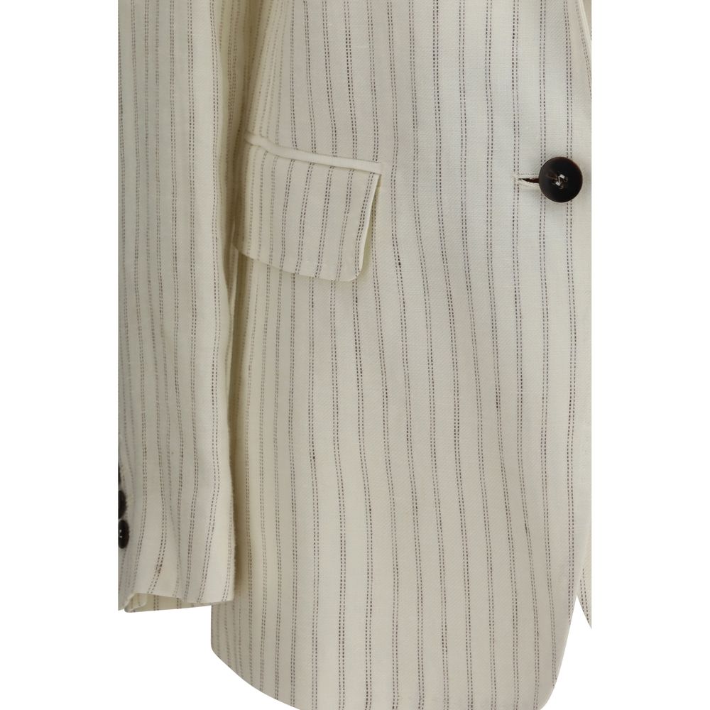 Blazer by Max Mara for women in linen polyester beige showcases a discerning silhouette, elegantly detailed with a sophisticated and premium for a truly discerning finish.