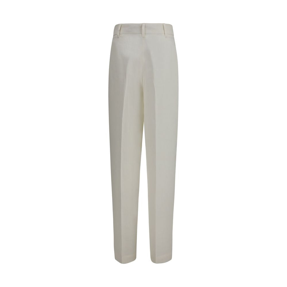 Casual Pants by Max Mara for women in linen natural & white presents a tailored silhouette, showcasing a tailored regular-fit and long cut with a refined for a truly tailored aesthetic.