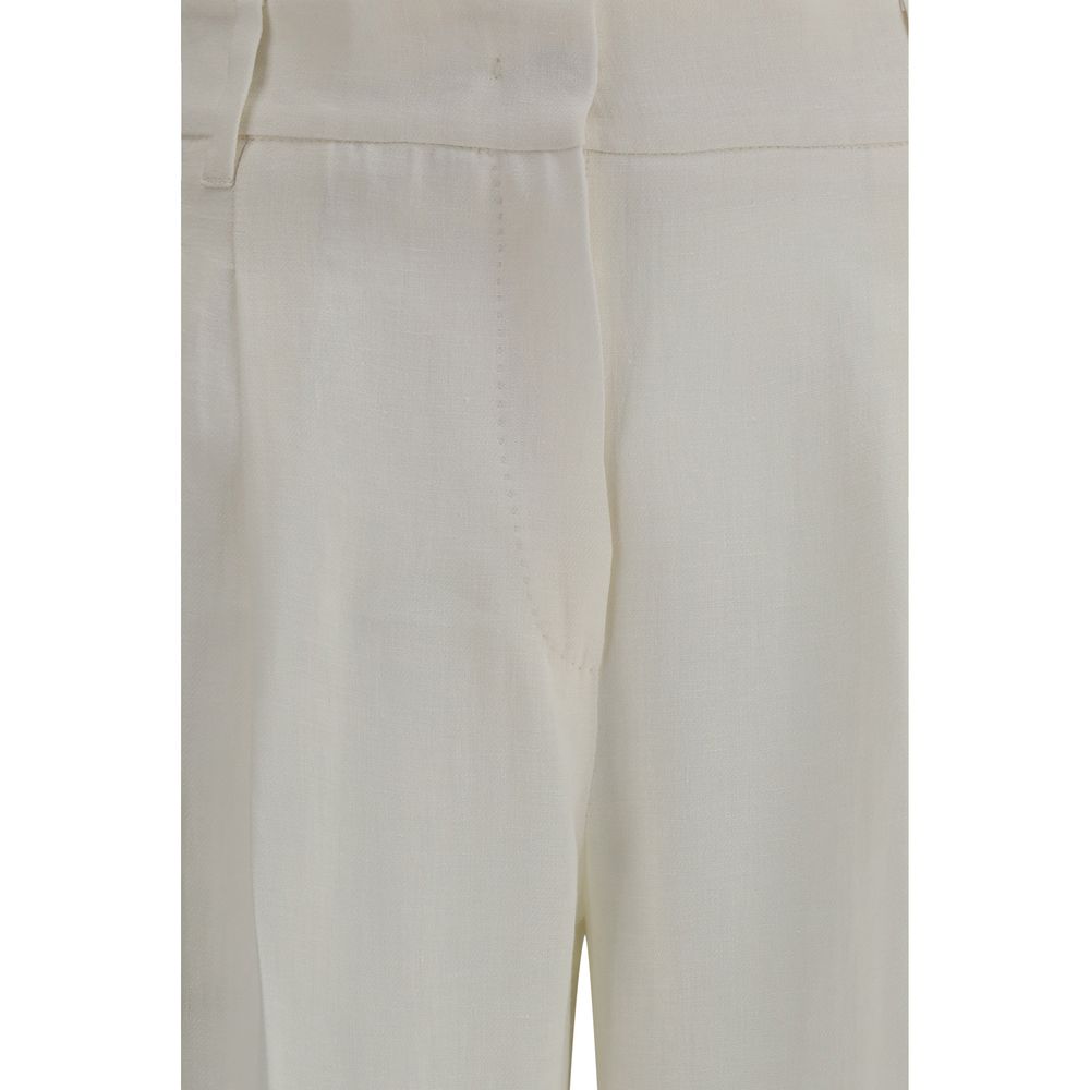 Casual Pants by Max Mara for women in linen natural & white features an sartorial regular-fit and long with a cut for a sartorial finish.