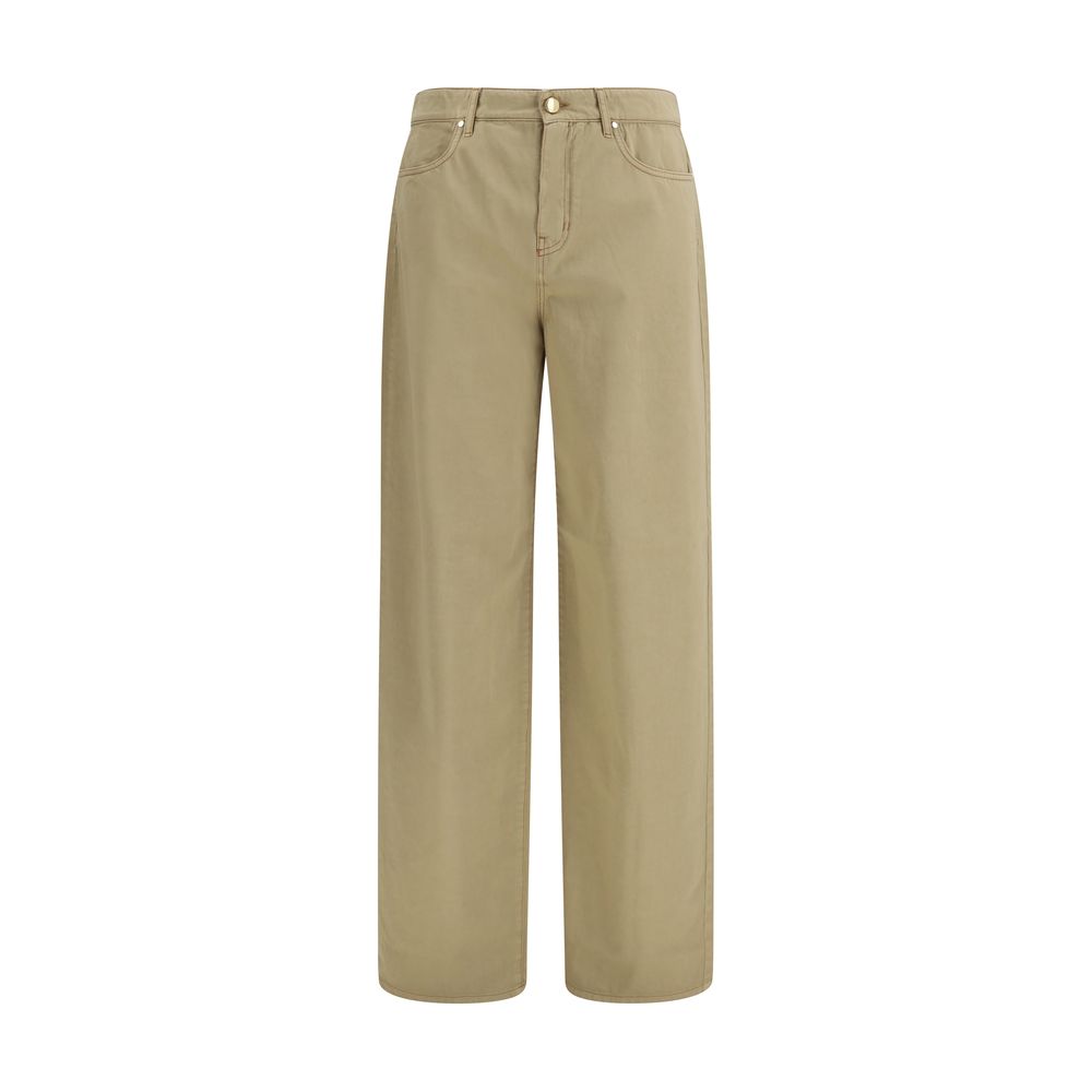 Casual Pants by Max Mara for women in cotton satin & leather beige features an refined tailoring silhouette, showcasing a premium regular-fit & wide with a and long cut for a refined tailoring look.