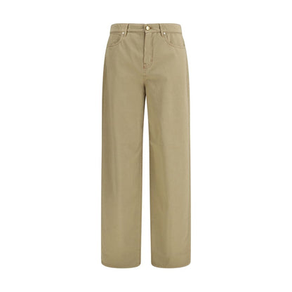 Casual Pants by Max Mara for women in cotton satin & leather beige features an refined tailoring silhouette, showcasing a premium regular-fit & wide with a and long cut for a refined tailoring look.