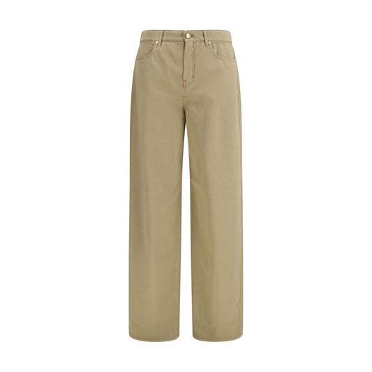 Casual Pants by Max Mara for women in cotton satin & leather beige features an refined tailoring silhouette, showcasing a premium regular-fit & wide with a and long cut for a refined tailoring look.