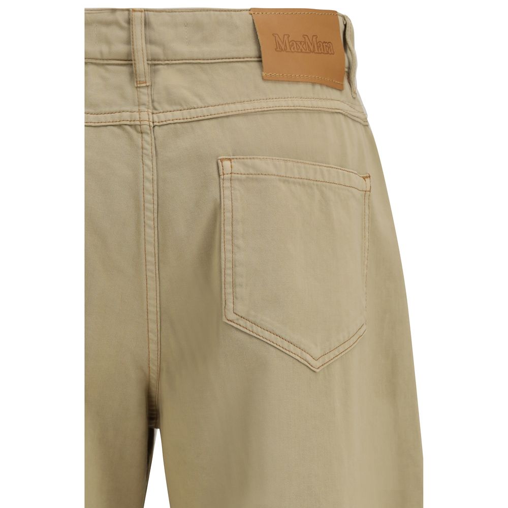 Casual Pants by Max Mara for women in cotton satin & leather beige features a polished silhouette with a polished regular-fit & wide, reaching a polished long and finished with a polished .