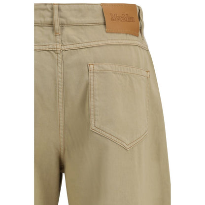 Casual Pants by Max Mara for women in cotton satin & leather beige features a polished silhouette with a polished regular-fit & wide, reaching a polished long and finished with a polished .