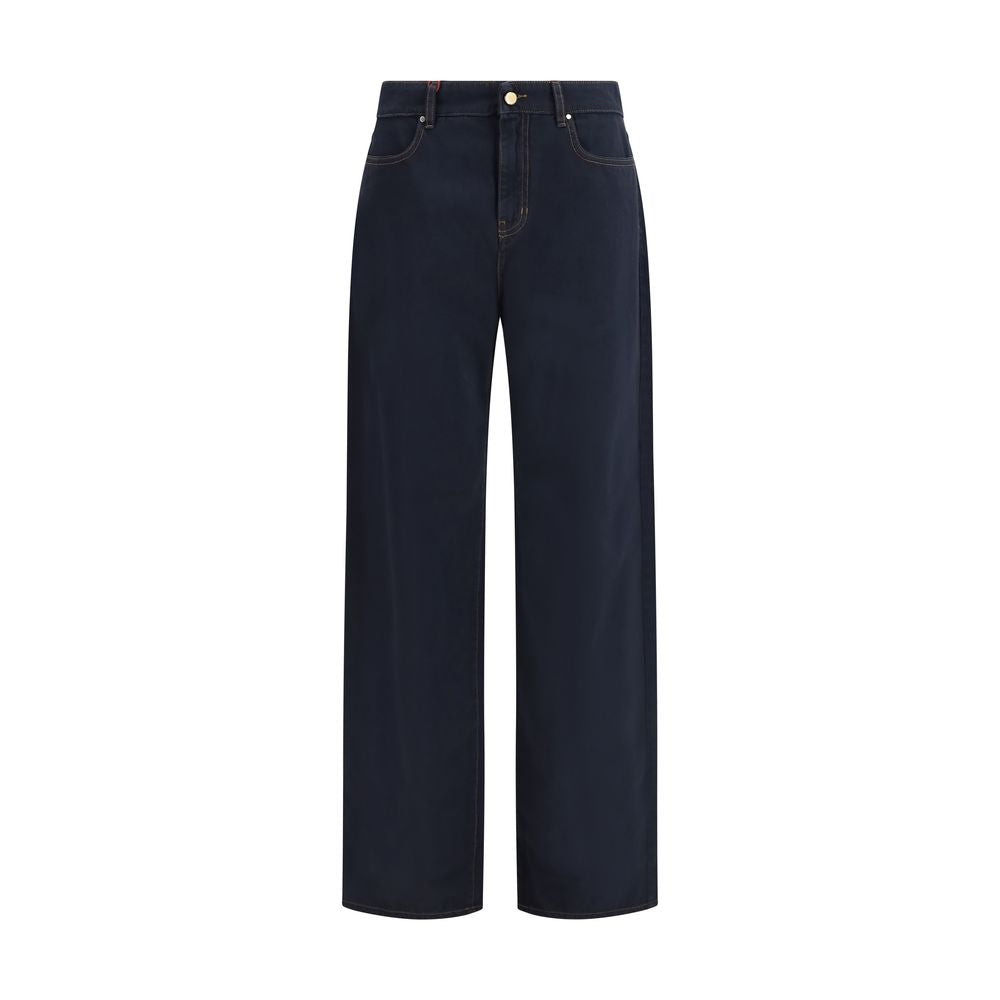 Casual Pants by Max Mara for women in cotton satin & leather blue features an sartorial regular-fit & wide and long with a cut for a sartorial finish.