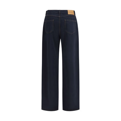Casual Pants by Max Mara for women in cotton satin & leather blue features a polished silhouette with a polished regular-fit & wide, reaching a polished long and finished with a polished .