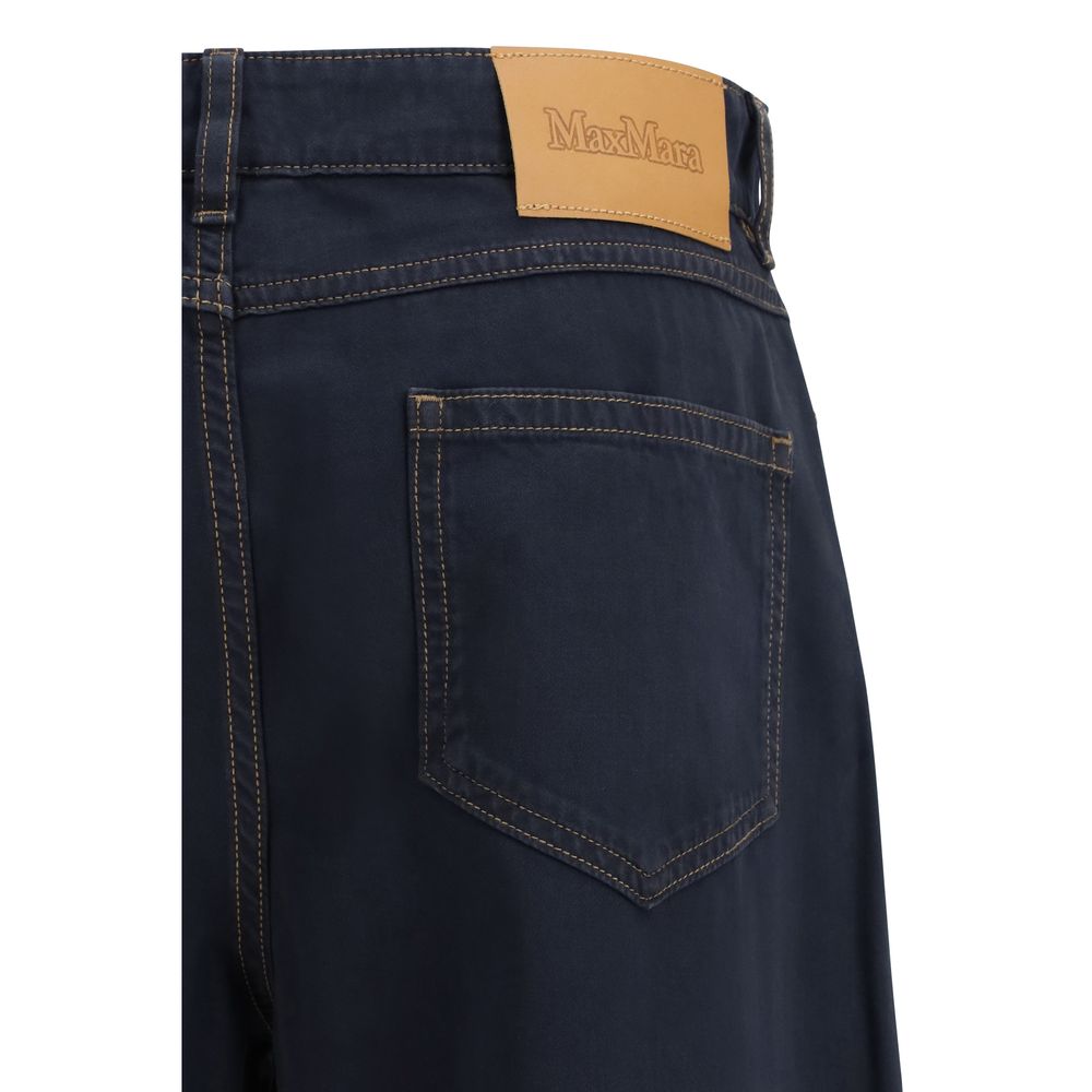 Casual Pants by Max Mara for women in cotton satin & leather blue features an sophisticated and regular-fit & wide with a precise long, creating a sophisticated and sophisticated silhouette.