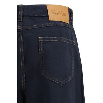 Casual Pants by Max Mara for women in cotton satin & leather blue features an sophisticated and regular-fit & wide with a precise long, creating a sophisticated and sophisticated silhouette.