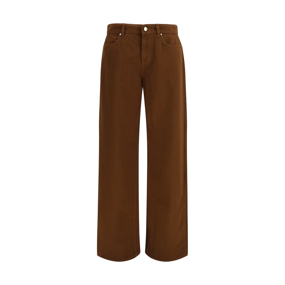 Casual Pants by Max Mara for women in cotton satin & leather brown presents a tailored silhouette, showcasing a tailored regular-fit & wide and long cut with a refined for a truly tailored aesthetic.