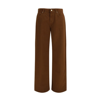 Casual Pants by Max Mara for women in cotton satin & leather brown presents a tailored silhouette, showcasing a tailored regular-fit & wide and long cut with a refined for a truly tailored aesthetic.