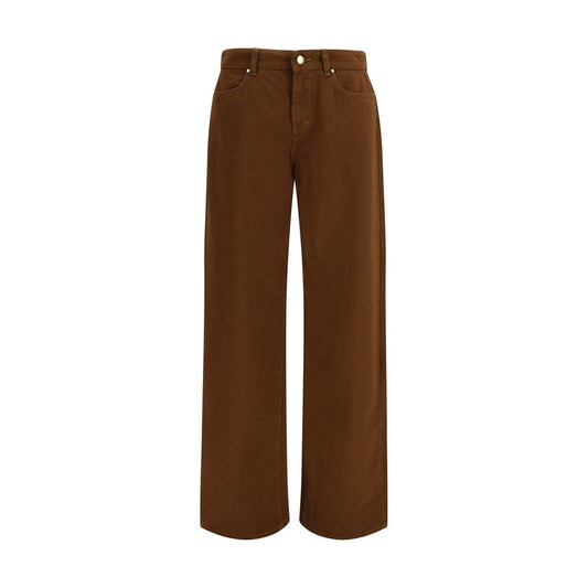 Casual Pants by Max Mara for women in cotton satin & leather brown presents a tailored silhouette, showcasing a tailored regular-fit & wide and long cut with a refined for a truly tailored aesthetic.