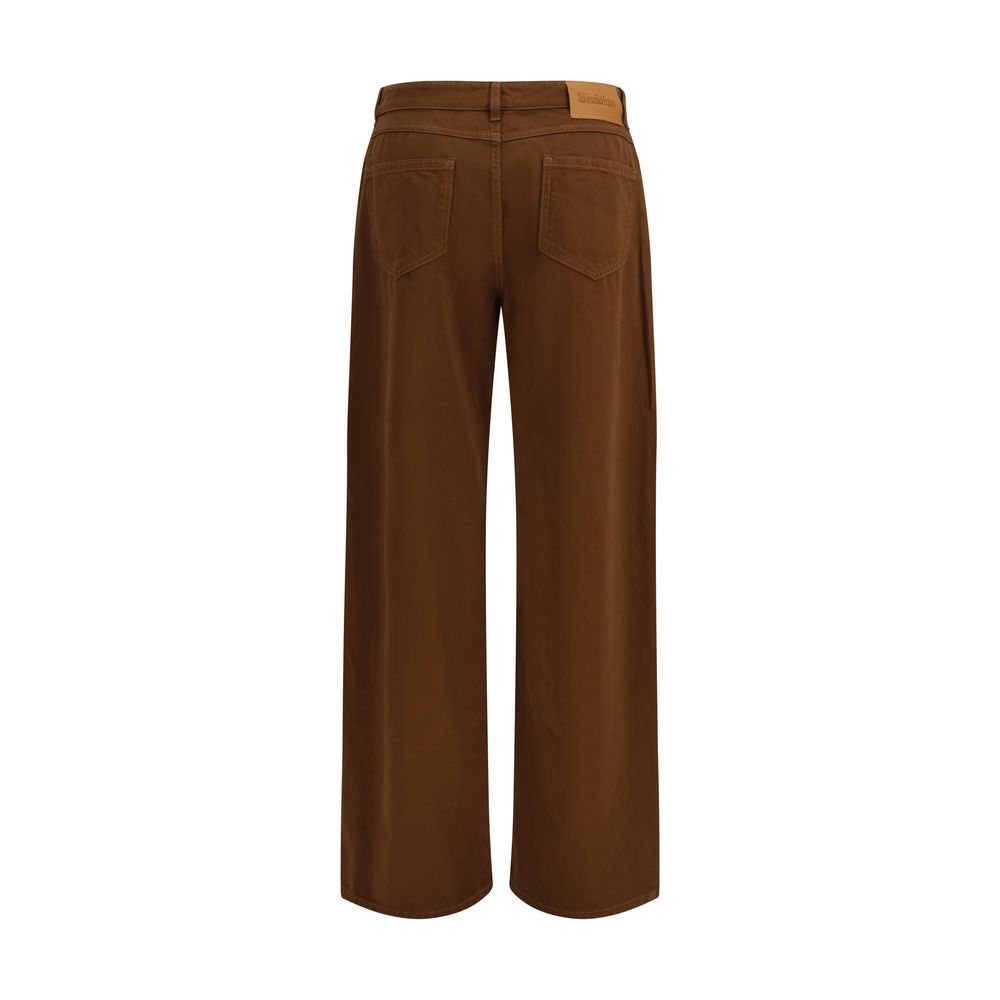 Casual Pants by Max Mara for women in cotton satin & leather brown features an refined tailoring silhouette, showcasing a premium regular-fit & wide with a and long cut for a refined tailoring look.