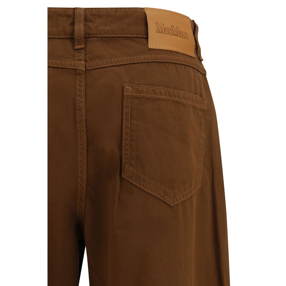 Casual Pants by Max Mara for women in cotton satin & leather brown features an sophisticated and regular-fit & wide with a precise long, creating a sophisticated and sophisticated silhouette.
