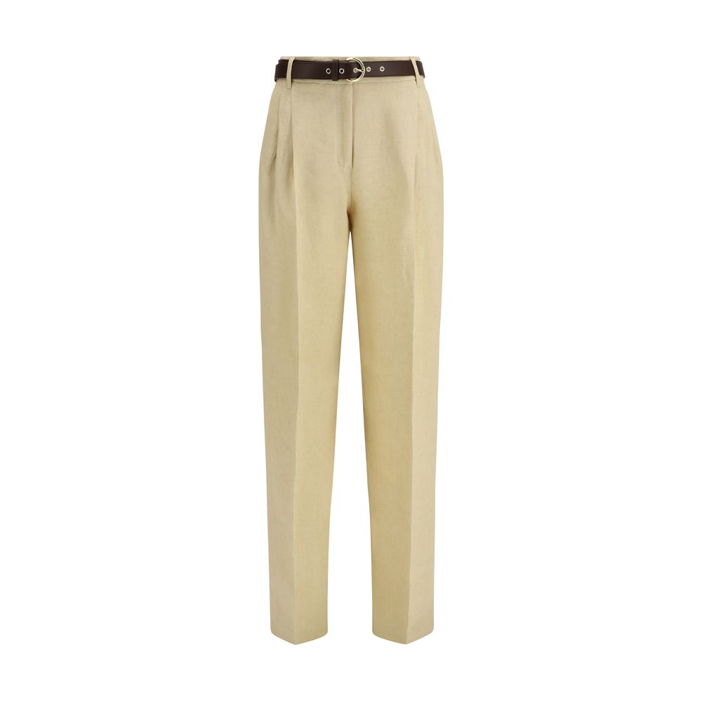 Casual Pants by Max Mara for women in linen beige & natural features an sartorial regular-fit and long with a cut for a sartorial finish.