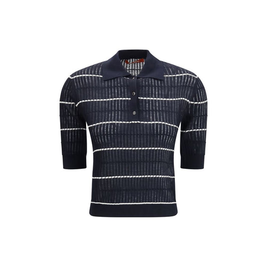 Polo Shirt by Max Mara for women in silk & wool blue showcases a sharp silhouette, detailed with a refined and sharp for a sophisticated finish.