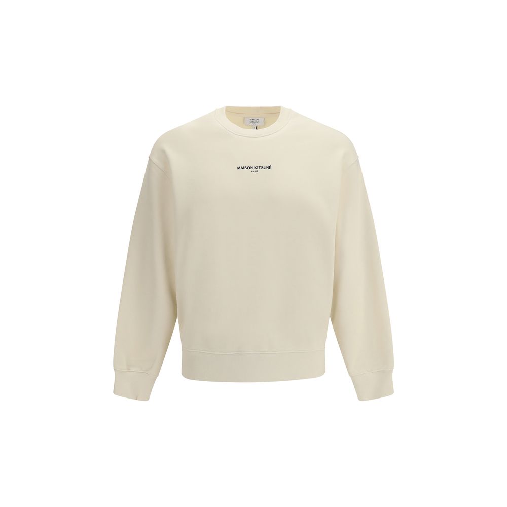 Maison Kitsuné Men's Relaxed Fit Regular Crew Neck Cotton Sweatshirt - Beige Signature