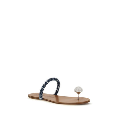 Flat Slider Thong Sandals by Pedro García for women in bos taurus calf leather & denim brown features an effortlessly chic silhouette from the Women's Bos Taurus Calf Leather & Denim Flat Slider Thong Sandals collection, showcasing a effortlessly chic flat and elegant .