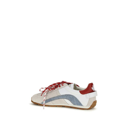 Sneakers by Dsquared² for men in bos taurus calf suede leather multicolor & striped presents a on trend silhouette from the Men's Low Top Bos Taurus Calf Suede Leather Sneakers collection, showcasing a on trend low-top style for an elevated aesthetic.