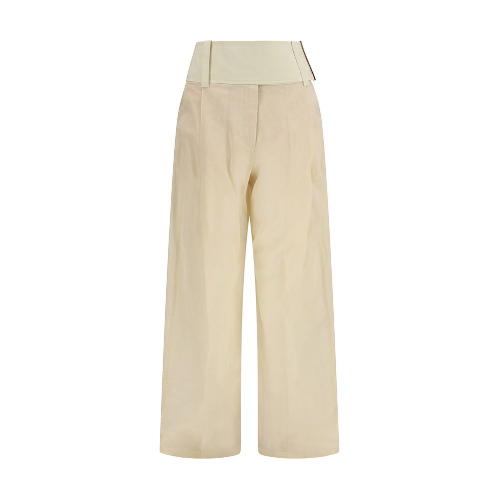 Casual Pants by Max Mara for women in cotton beige features an refined tailoring silhouette, showcasing a premium regular-fit & wide with a low rise and long cut for a refined tailoring look.
