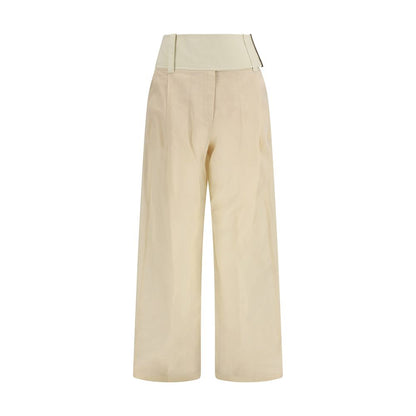 Casual Pants by Max Mara for women in cotton beige features an refined tailoring silhouette, showcasing a premium regular-fit & wide with a low rise and long cut for a refined tailoring look.